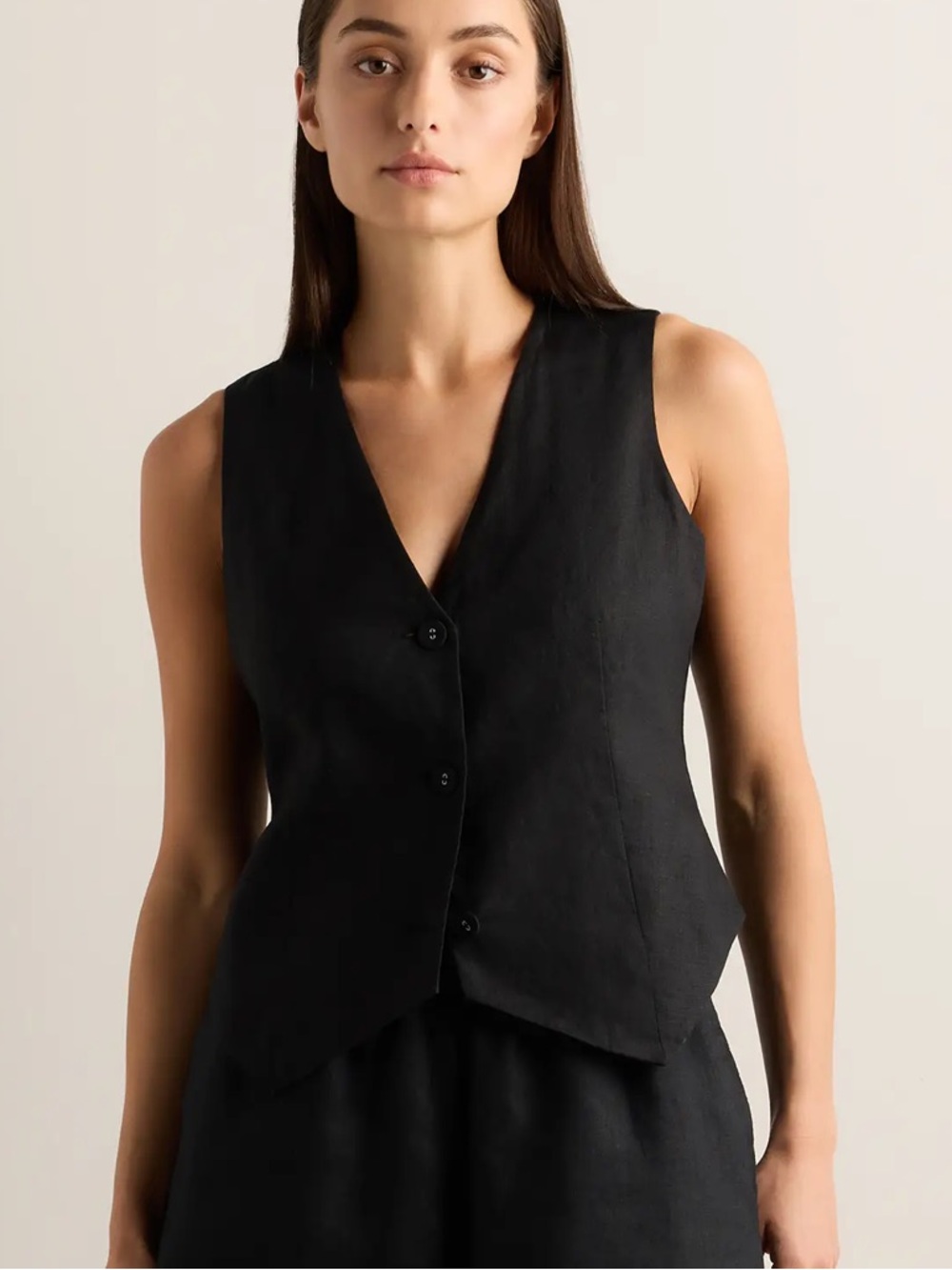 Quince Italian Linen Vest Size Large Black